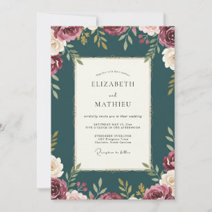 Invitation Mariage Pétrole Marron Pétales