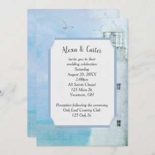 Invitation Mariage phare de l'océan blanc