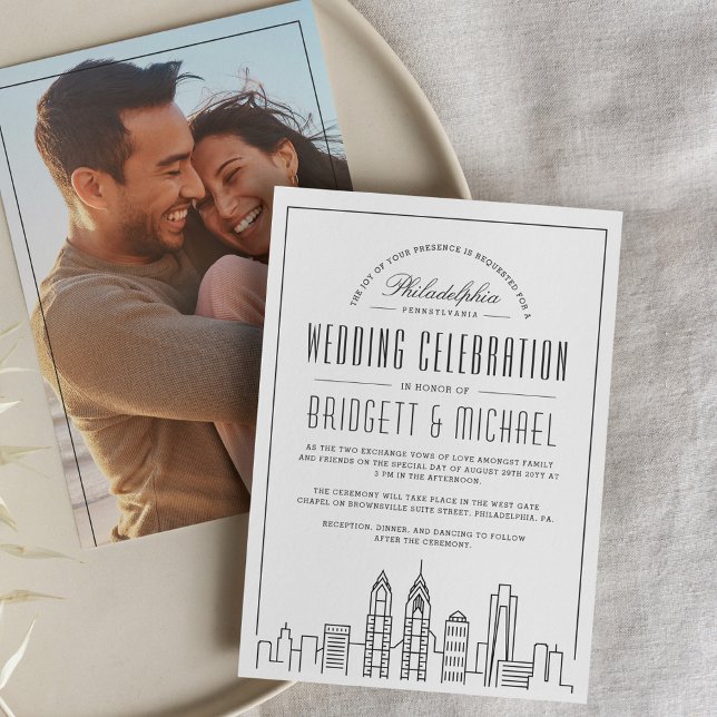 Invitation Mariage Philadelphie | Modern Deco City Skyline (Créateur téléchargé)