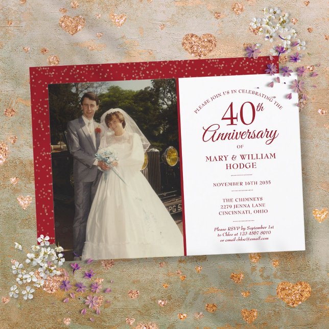 Invitation Mariage Photo 40th Anniversary Elegant Ruby (Wedding Photo 40th Anniversary Elegant Ruby Invitation)