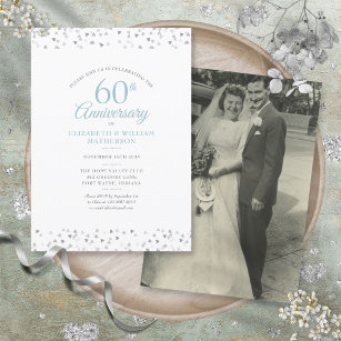 Invitation Mariage Photo 60e anniversaire Coeurs Confetti