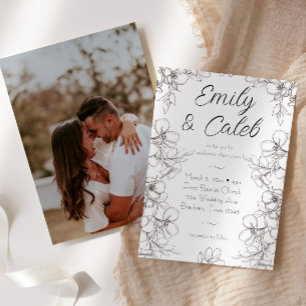 Invitation Mariage photo à cadre floral noir et blanc