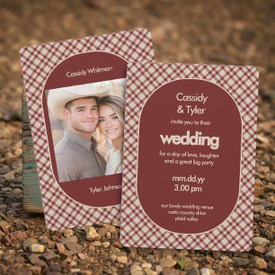 Invitation Mariage photo à carreaux rouge rouille rustique