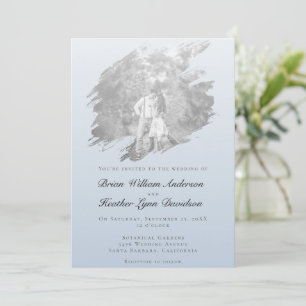 Invitation Mariage photo à coup de pinceau moderne Bleu