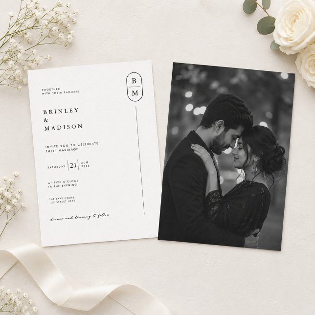 Invitation Mariage photo à monogramme moderne (Créateur téléchargé)