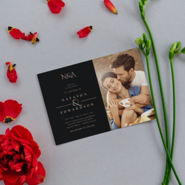 Invitation Mariage photo Abstrait moderne Gold et Black (Créateur téléchargé)