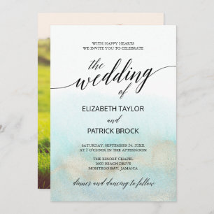 Invitation Mariage photo Aqua and Gold Watercolor Beach