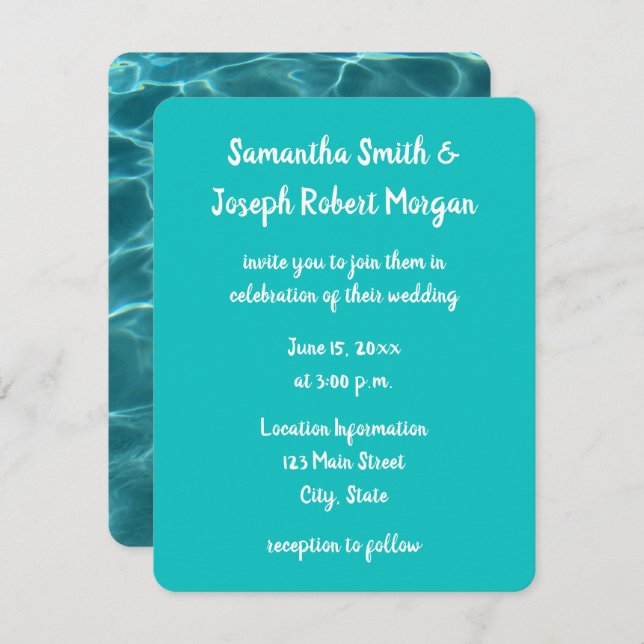 Invitation Mariage photo Aqua Green Piscine (Devant / Derrière)
