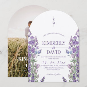 Invitation Mariage photo aquarelle lavande rustique