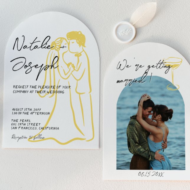 Invitation Mariage Photo Arc Dessiné à la Main (Créateur téléchargé)