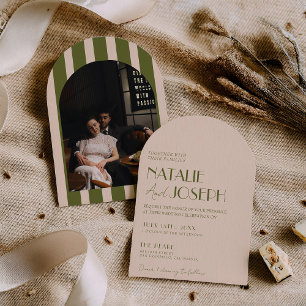 Invitation Mariage Photo Arc en Vert Olive Élégant