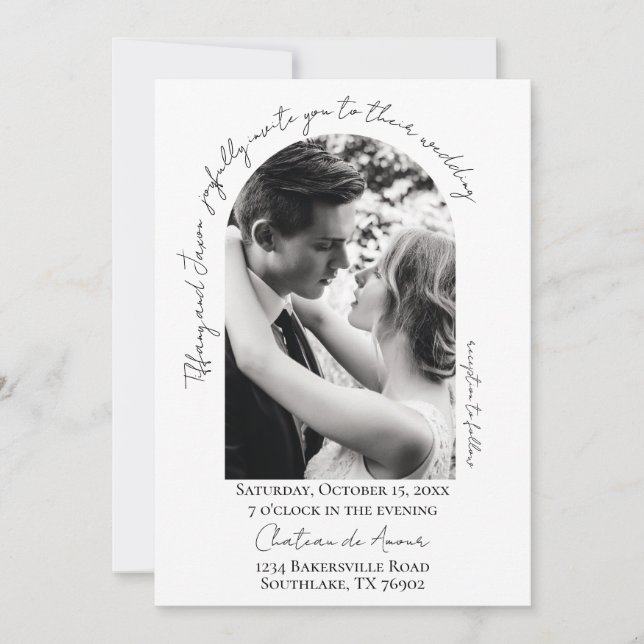 Invitation Mariage photo Arch de script moderne (Devant)