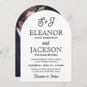 Invitation Mariage photo Arché Retro Script Monogramme élégan