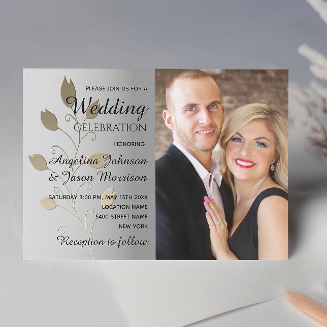 Invitation Mariage Photo Argent et Or (Créateur téléchargé)