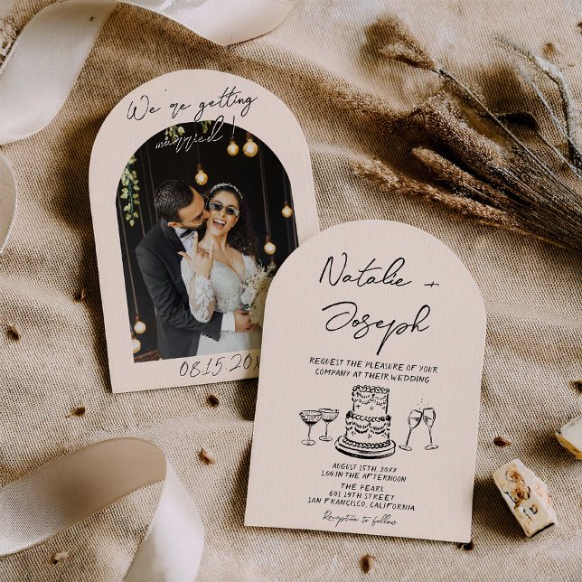 Invitation Mariage Photo Arqué Dessiné à la Main Rétro (Créateur téléchargé)
