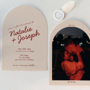 Invitation Mariage photo arqué élégant rouge profond capricie