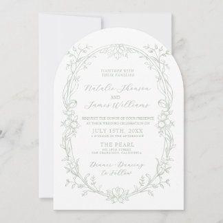 Invitation Mariage Photo Arqué Vert Sauge Élégant à l'Ancienn