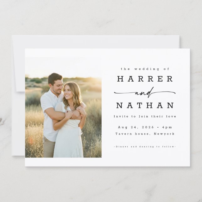 Invitation Mariage photo avec code QR Bohème Minimaliste (Devant)