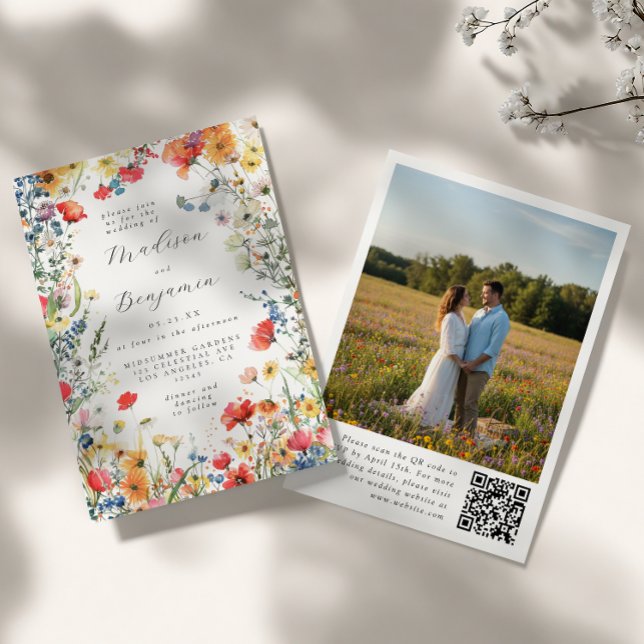 Invitation Mariage photo avec code QR floral gras (Créateur téléchargé)