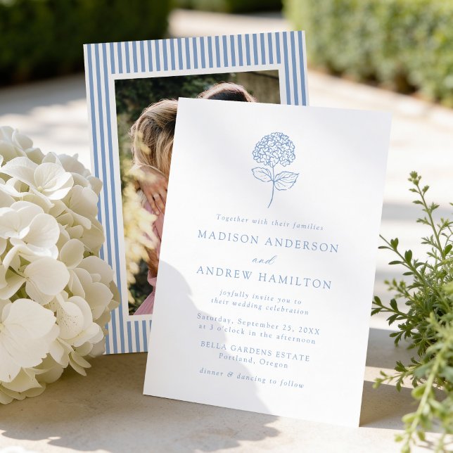 Invitation Mariage Photo avec Hydrangea Bleu Classique (Créateur téléchargé)
