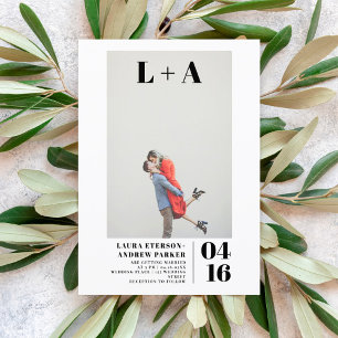 Invitation Mariage photo avec initiales minimalistes gras mod