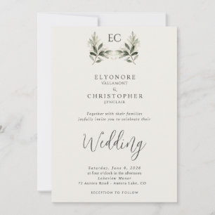Invitation Mariage photo avec monogramme de branche d'olivier
