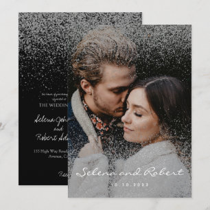 Invitation Mariage photo avec superposition de paillettes arg