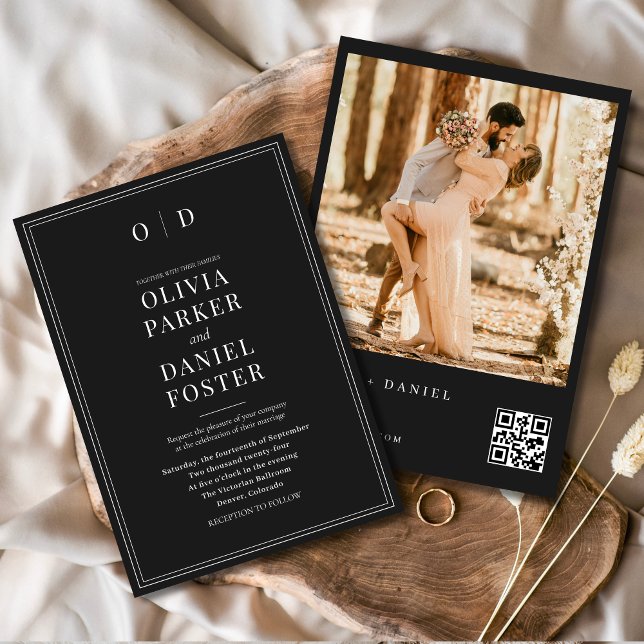 Invitation Mariage photo Black White QR Code (Créateur téléchargé)