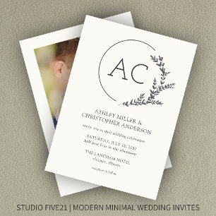 Invitation Mariage photo blanc souple pour cadre de feuillage