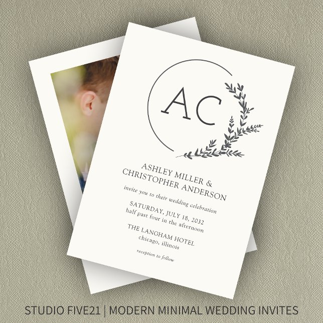 Invitation Mariage photo blanc souple pour cadre de feuillage (Créateur téléchargé)