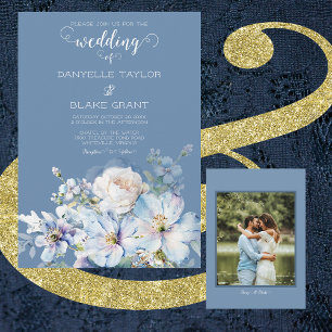 Invitation Mariage photo bleu bleu doux bleu ivoire