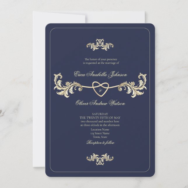 Invitation Mariage photo bleu de la marine classique (Devant)