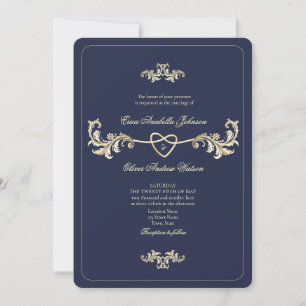 Invitation Mariage photo bleu de la marine classique