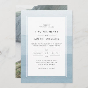 Invitation Mariage photo bleu Dusty