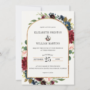 Invitation Mariage photo Bleu Floral Arch de la marine de Bou