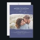 Invitation Mariage photo bleu marine de script mignon<br><div class="desc">Romantique moderne et minimaliste invitation photo mariage</div>