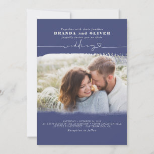 Invitation Mariage photo bleu marine de script mignon