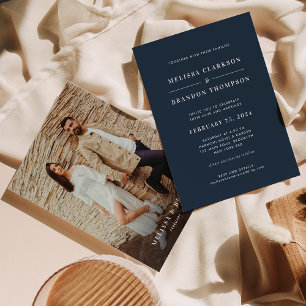 Invitation Mariage photo bleu marine minimaliste classique