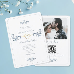 Invitation Mariage photo bleu vintage Dusty