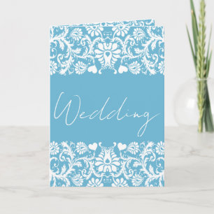 Invitation Mariage photo Blue & White Damask