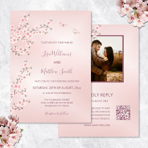 Invitation Mariage photo Blush Pink Cherry Blossom