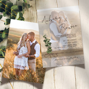 Invitation Mariage Photo Bohème Eucalyptus Toile Burlap Cordo