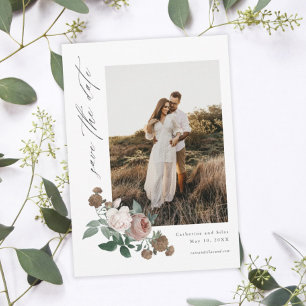 Invitation Mariage photo bohème floral vintage à conserver po