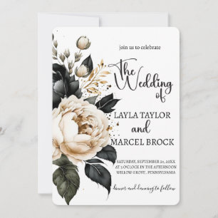 Invitation Mariage photo Bohemian Black and Gold Floral