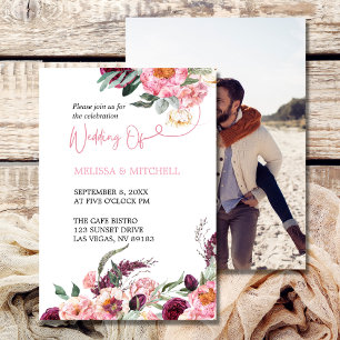 Invitation Mariage Photo Boho Blush Pink Burgundy Peony Roses