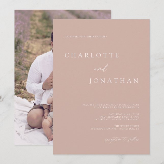 Invitation Mariage photo Boho Modern Pale Mauve (Devant / Derrière)