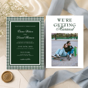 Invitation Mariage Photo Bordure Arlequin Vert Emeraude