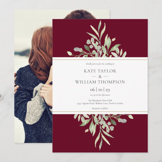 Invitation Mariage Photo Botanique de Bourgogne (Devant / Derrière)