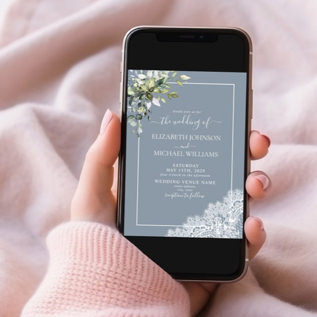 Invitation Mariage photo botanique Dusty Blue Eucalyptus (Créateur téléchargé)