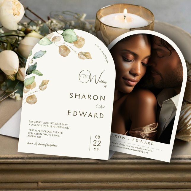 Invitation Mariage photo Botanique Eucalyptus Green & Arch (Créateur téléchargé)